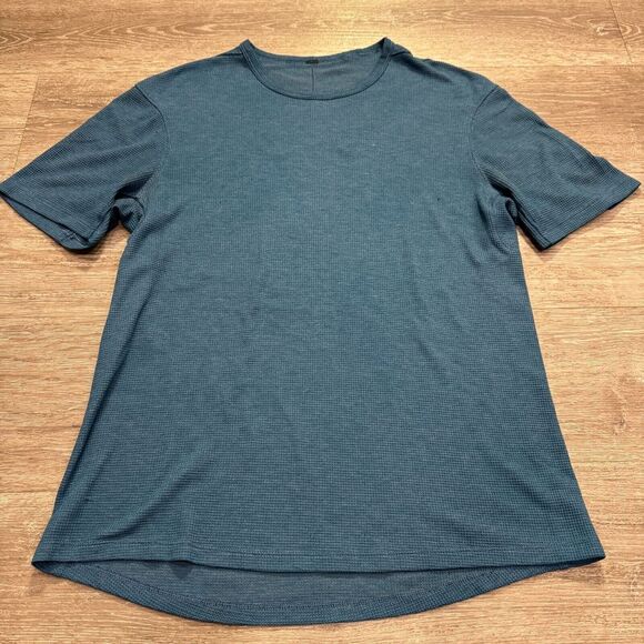 Lululemon Shirt Mens Large Blue 2 Ply‎ Knit Thermal Short Sleeve Tee Performance - Picture 1 of 7